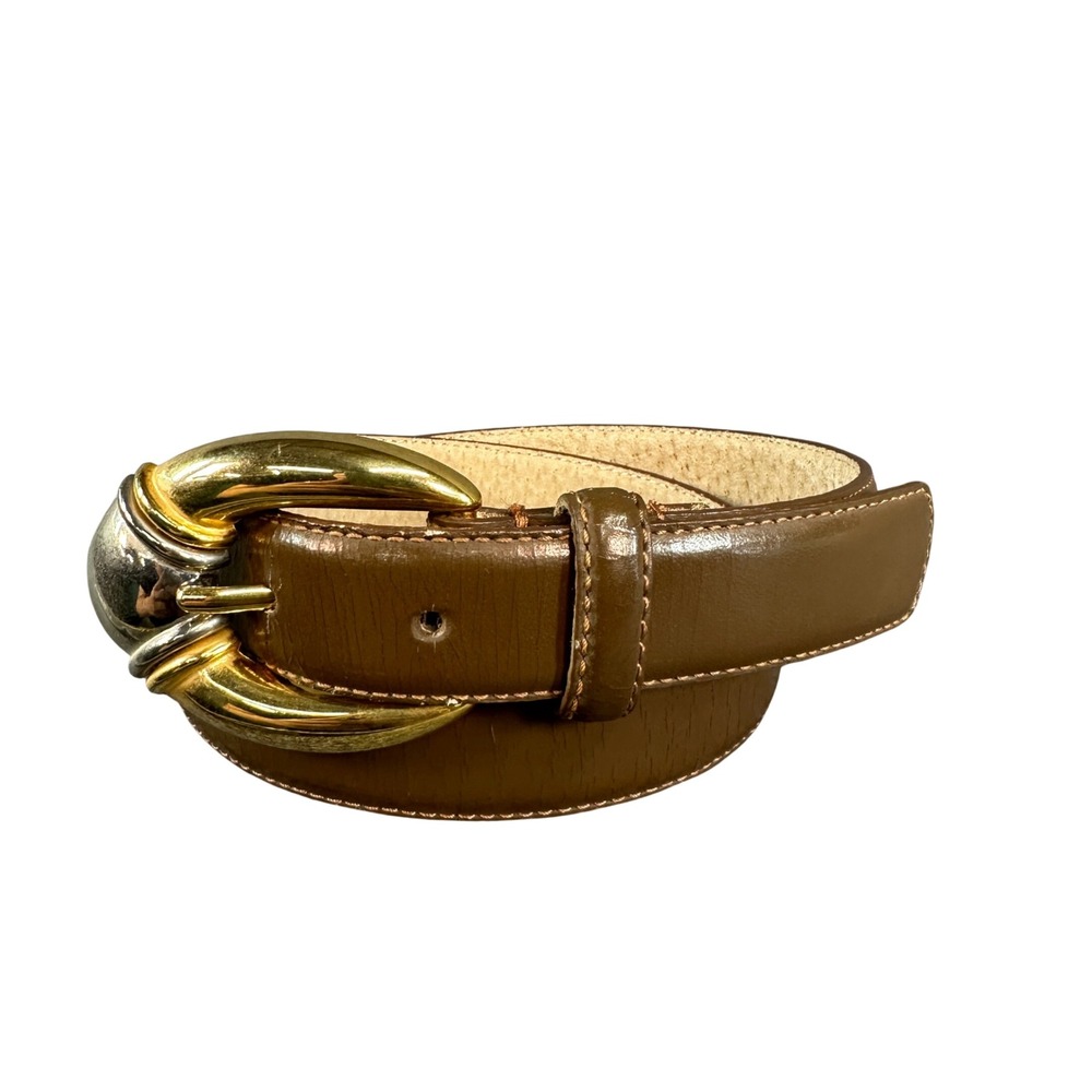 Vintage 1992 Liz Claiborne Brown Leather Belt Mixed Metal Buckle 24090 Medium